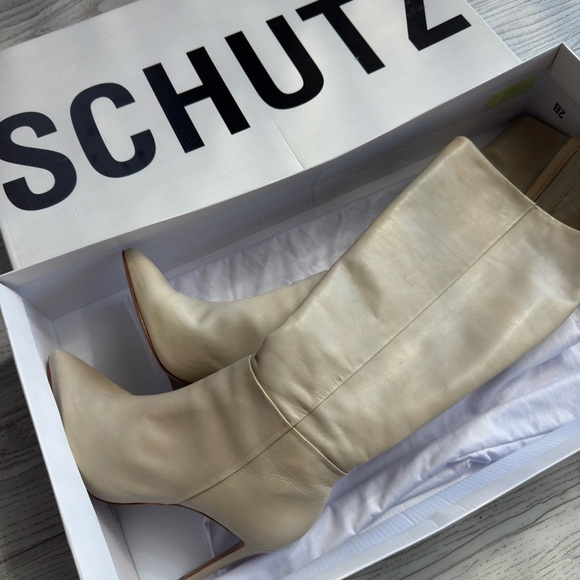 SCHUTZ Women's Cream Heeled Boots - Picture 1 of 5